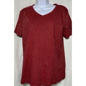 Laura Scott Crinkle Short Sleeve Red Metallic T-Shirt Size XL
